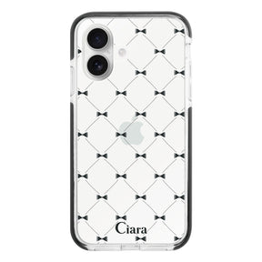 iPhone16 クッションバンパー 耐衝撃クリアケース キルティングリボン ブラック