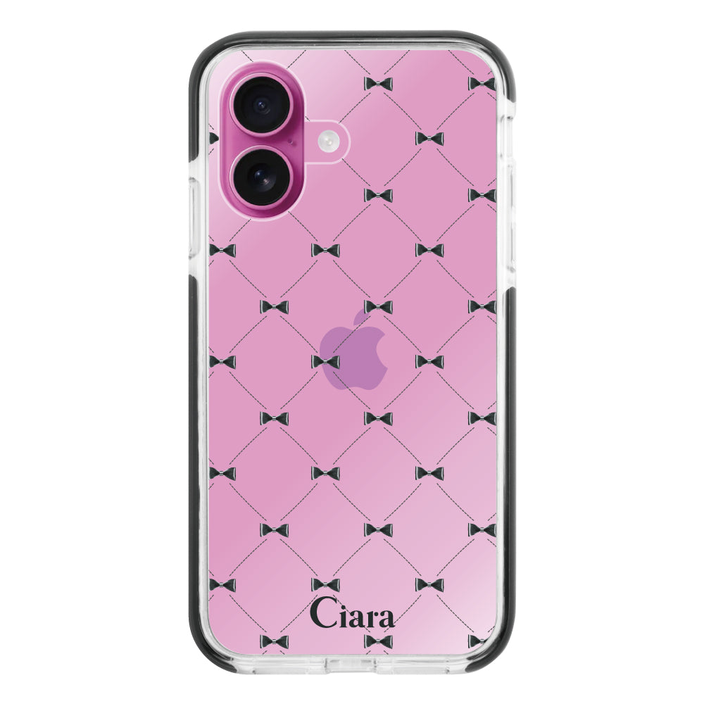 iPhone16Plus クッションバンパー 耐衝撃クリアケース キルティングリボン ブラック