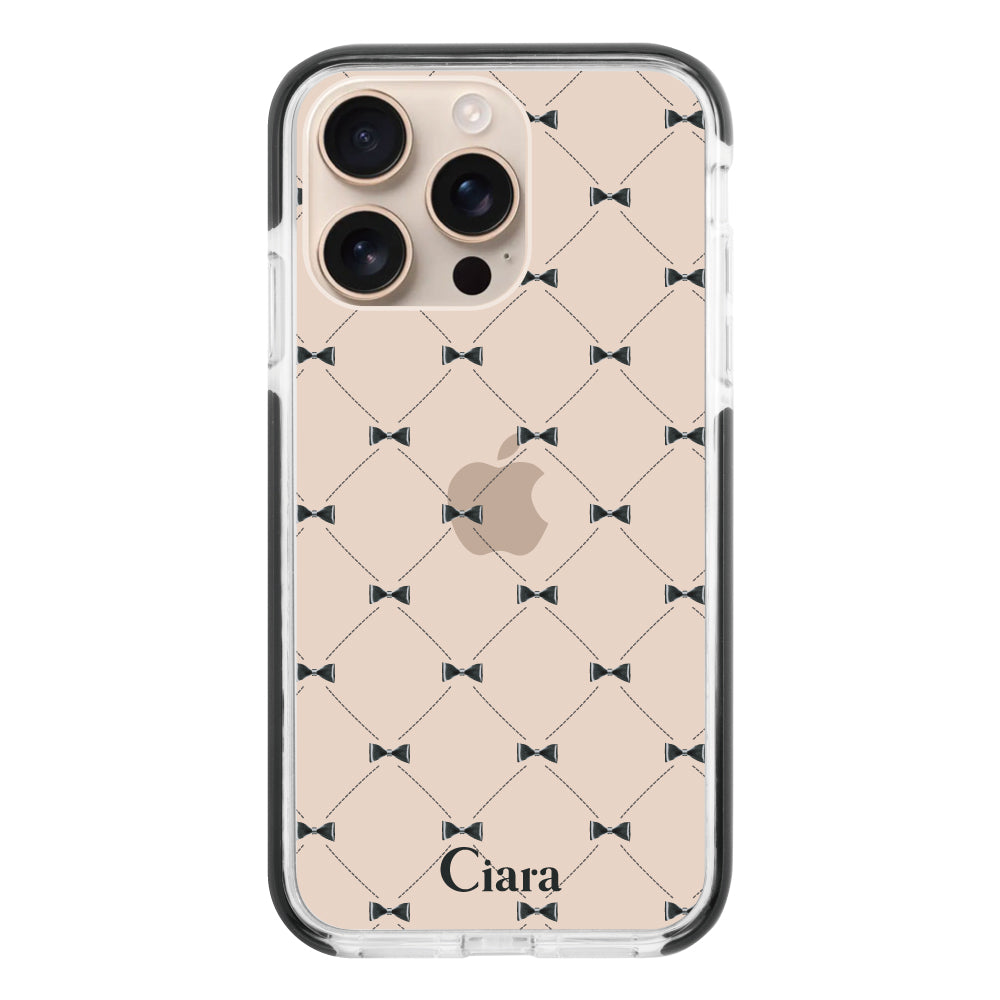 iPhone16Pro クッションバンパー 耐衝撃クリアケース キルティングリボン ブラック