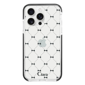 iPhone16ProMax クッションバンパー 耐衝撃クリアケース キルティングリボン ブラック