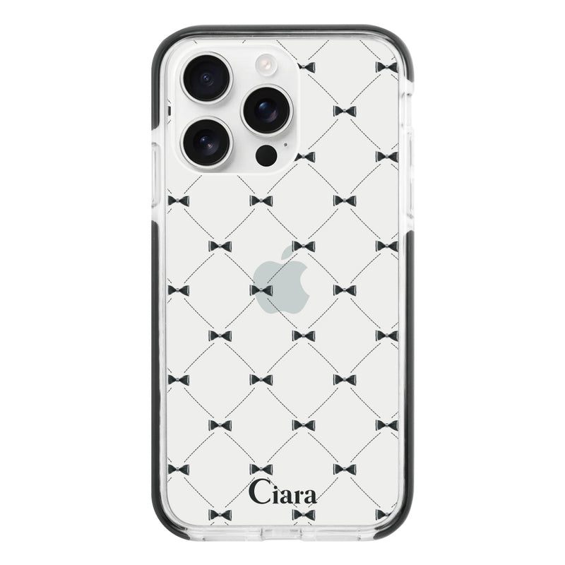 iPhoneケース クッションバンパー 耐衝撃クリアケース キルティングリボン