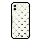 iPhone12mini グリップ 耐衝撃ケース キルティングリボン ブラック