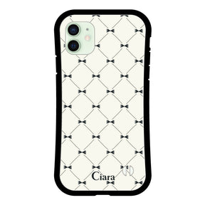 iPhone12mini グリップ 耐衝撃ケース キルティングリボン ブラック
