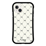 iPhone14 グリップ 耐衝撃ケース キルティングリボン ブラック