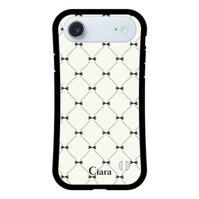 iPhoneAir グリップ 耐衝撃ケース キルティングリボン ブラック