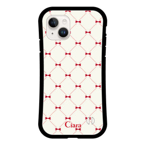 iPhone14 グリップ 耐衝撃ケース キルティングリボン ピンク