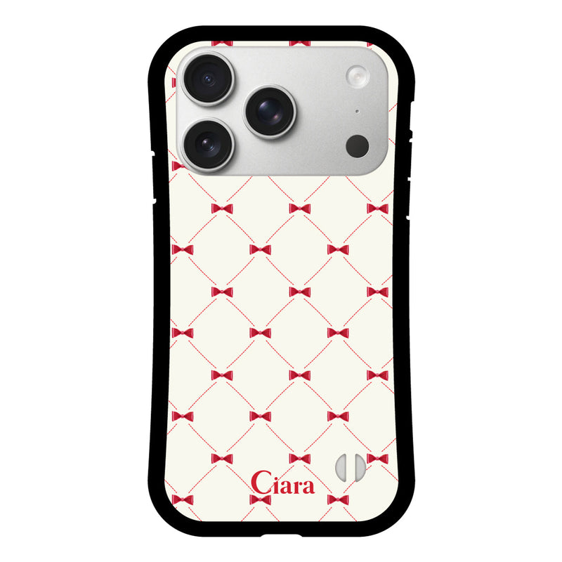 iPhoneケース グリップ 耐衝撃ケース キルティングリボン