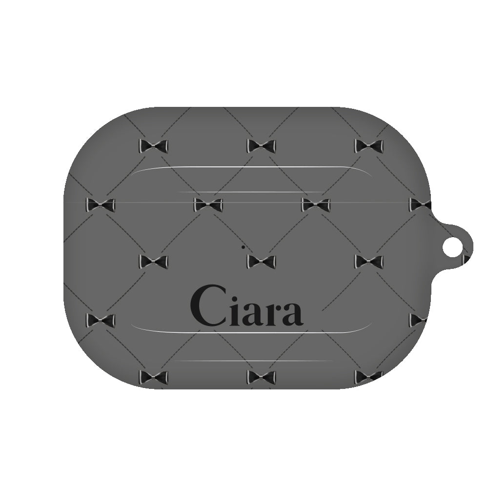 AirpodsProケース ハード キルティングリボン ブラック