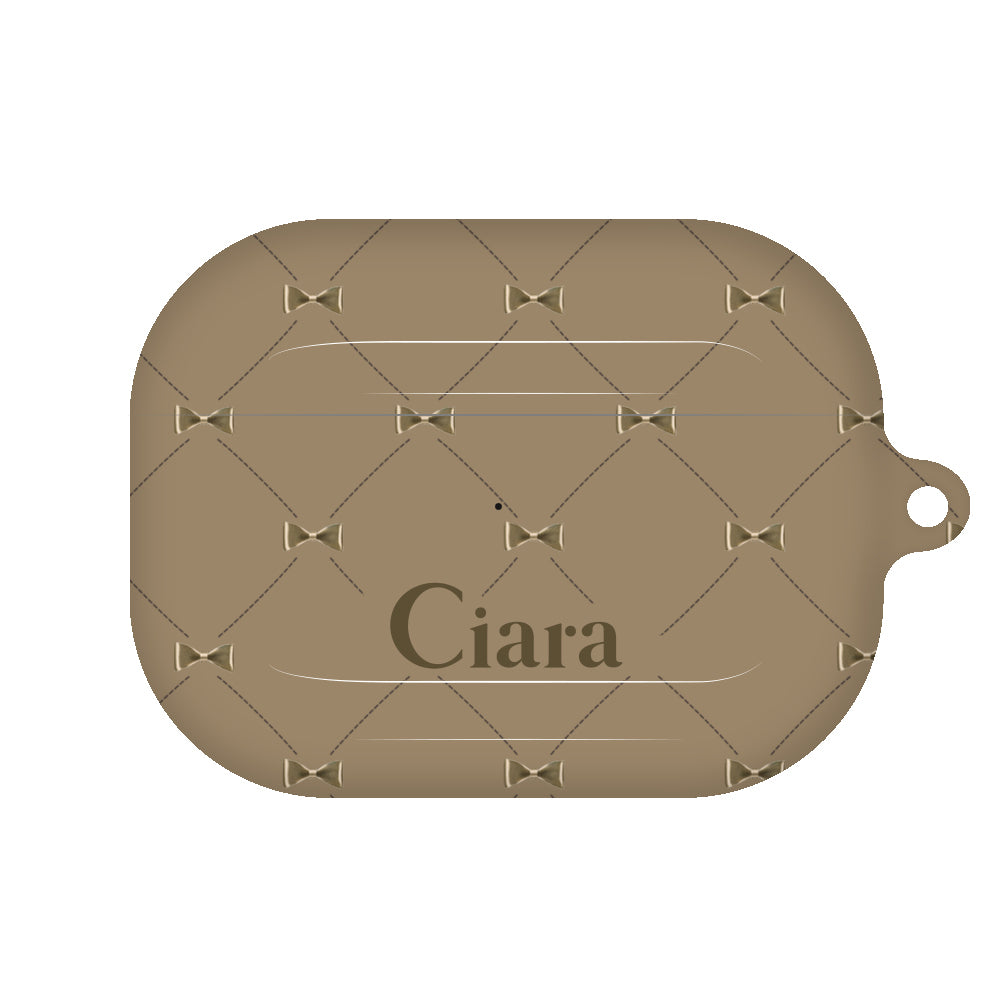 AirpodsProケース ハード キルティングリボン ベージュ