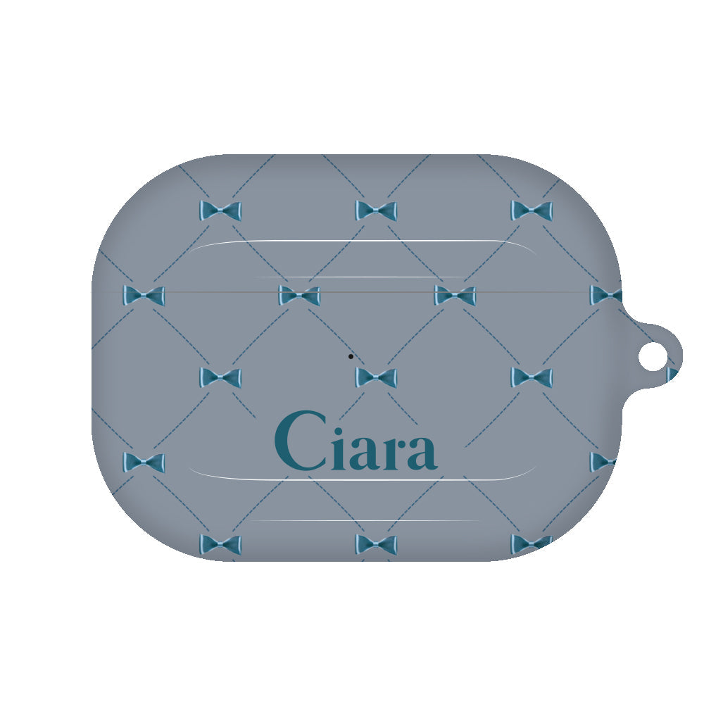 AirpodsProケース ハード キルティングリボン ブルー