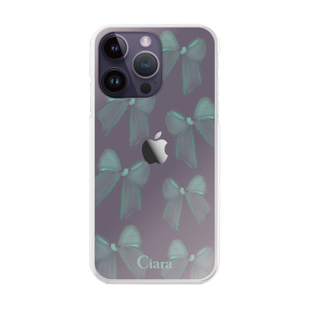 iPhone14ProMax ハイブリッド クリアケース ウォーターリボン グリーン