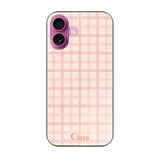 iPhone16 ガラス 強化ガラスケース ブロックチェック ピンク