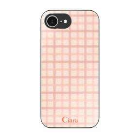 iPhone16e ガラス 強化ガラスケース ブロックチェック ピンク