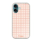 iPhone16Plus ガラス 強化ガラスケース ブロックチェック ピンク