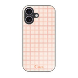 iPhone17 ガラス 強化ガラスケース ブロックチェック ピンク