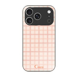 iPhone17Pro ガラス 強化ガラスケース ブロックチェック ピンク