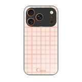iPhone17ProMax ガラス 強化ガラスケース ブロックチェック ピンク