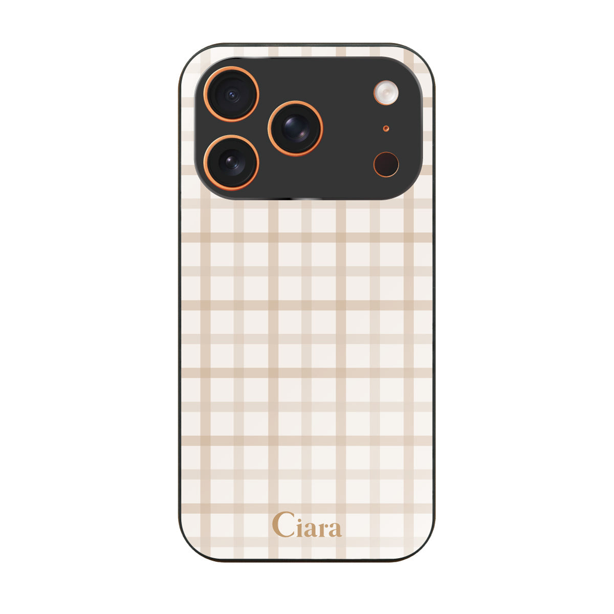 iPhone17ProMax ガラス 強化ガラスケース ブロックチェック ベージュ