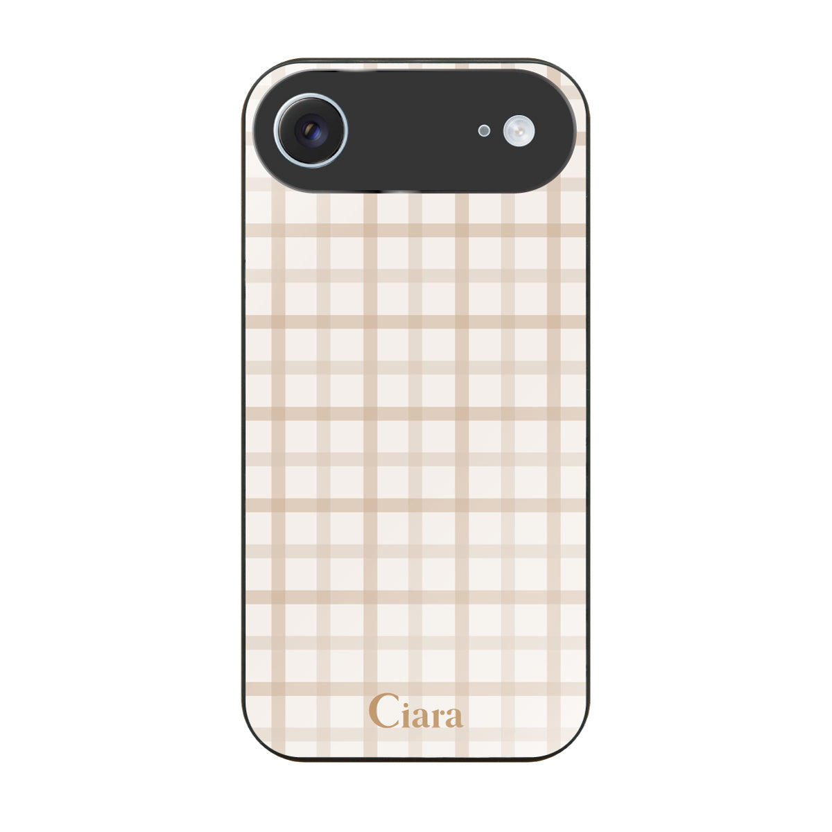 iPhoneAir ガラス 強化ガラスケース ブロックチェック ベージュ