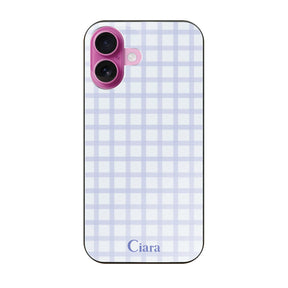 iPhone16 ガラス 強化ガラスケース ブロックチェック ブルー