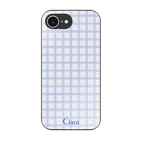 iPhone16e ガラス 強化ガラスケース ブロックチェック ブルー