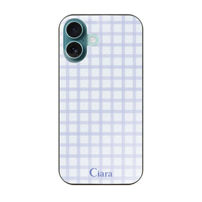 iPhone16Plus ガラス 強化ガラスケース ブロックチェック ブルー