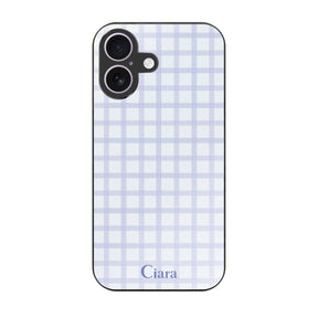 iPhone17 ガラス 強化ガラスケース ブロックチェック ブルー