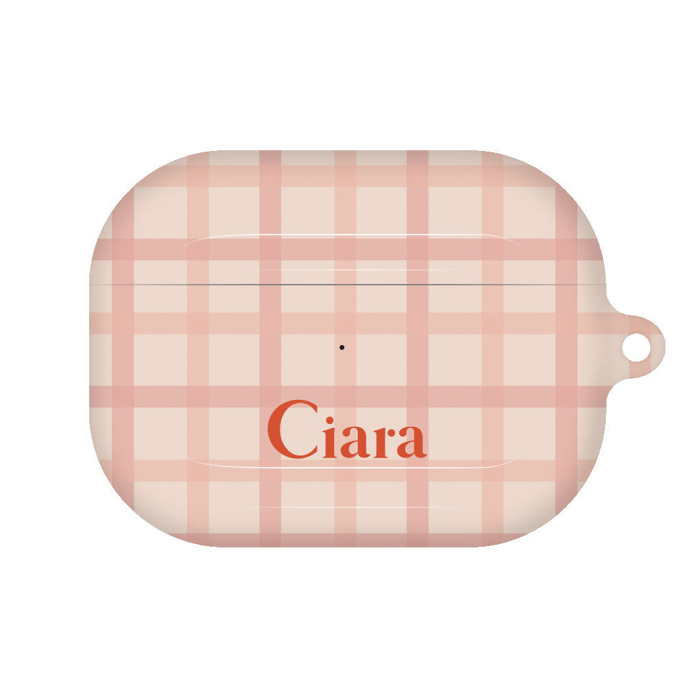 AirpodsProケース ハード ブロックチェック ピンク