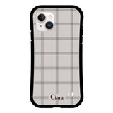 iPhone14 グリップ 耐衝撃ケース グラフチェック グレー