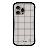 iPhone15Pro グリップ 耐衝撃ケース グラフチェック グレー