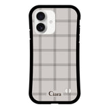 iPhone16 グリップ 耐衝撃ケース グラフチェック グレー