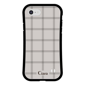 iPhone7/8/SE2/SE3 グリップ 耐衝撃ケース グラフチェック グレー