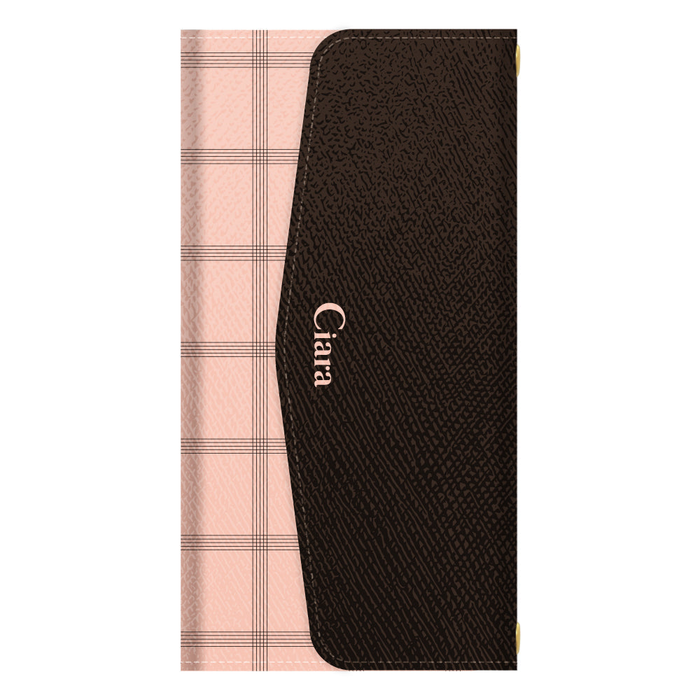 AQUOSwishケース 手帳型カード収納レザーケース グラフチェック ママレード