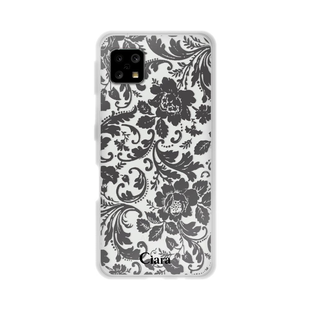 AQUOSSENSE4ケース クリアケース ヴィンテージフラワー ブラック