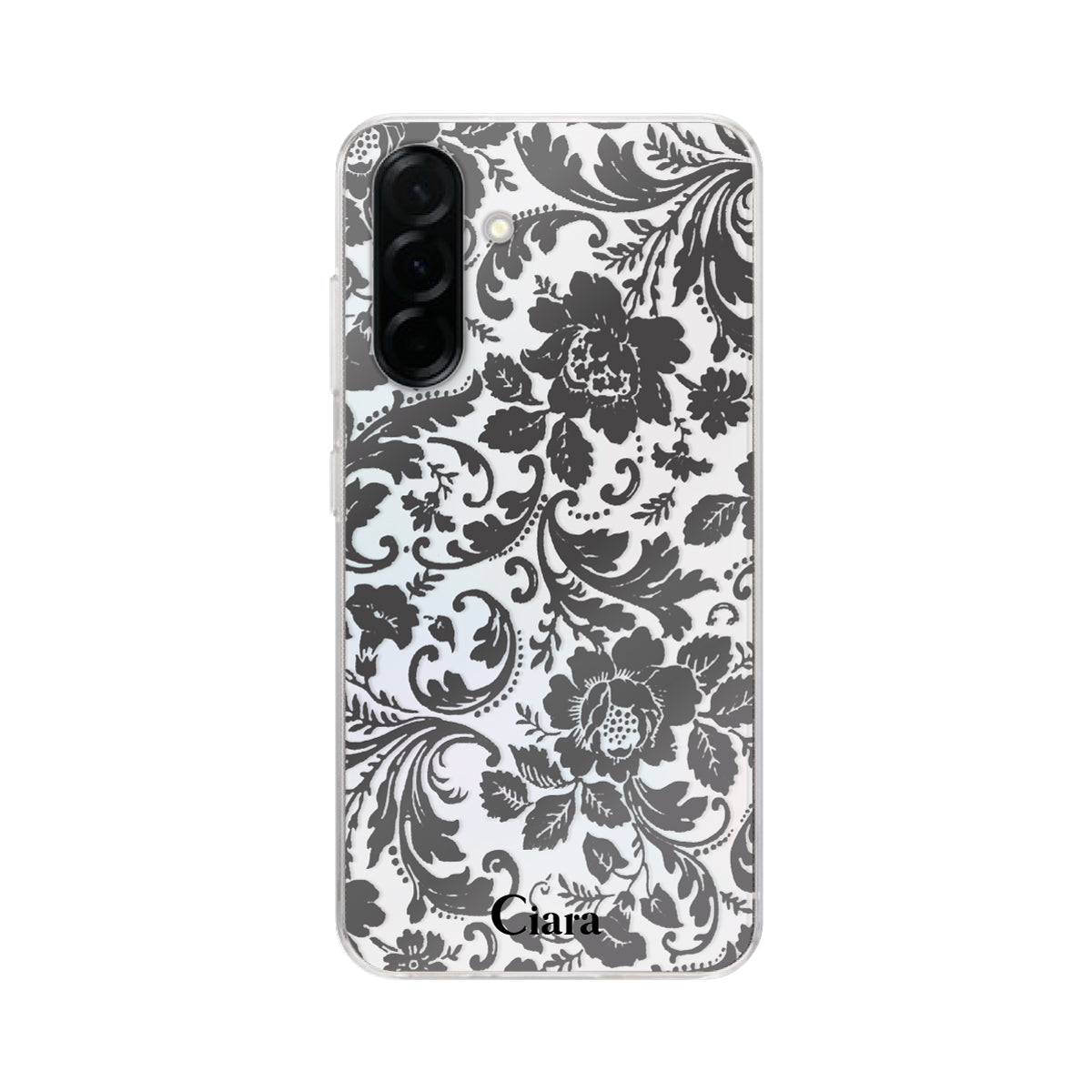 GalaxyA36 クリアケース ヴィンテージフラワー ブラック