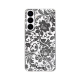 GalaxyS26 クリアケース ヴィンテージフラワー ブラック