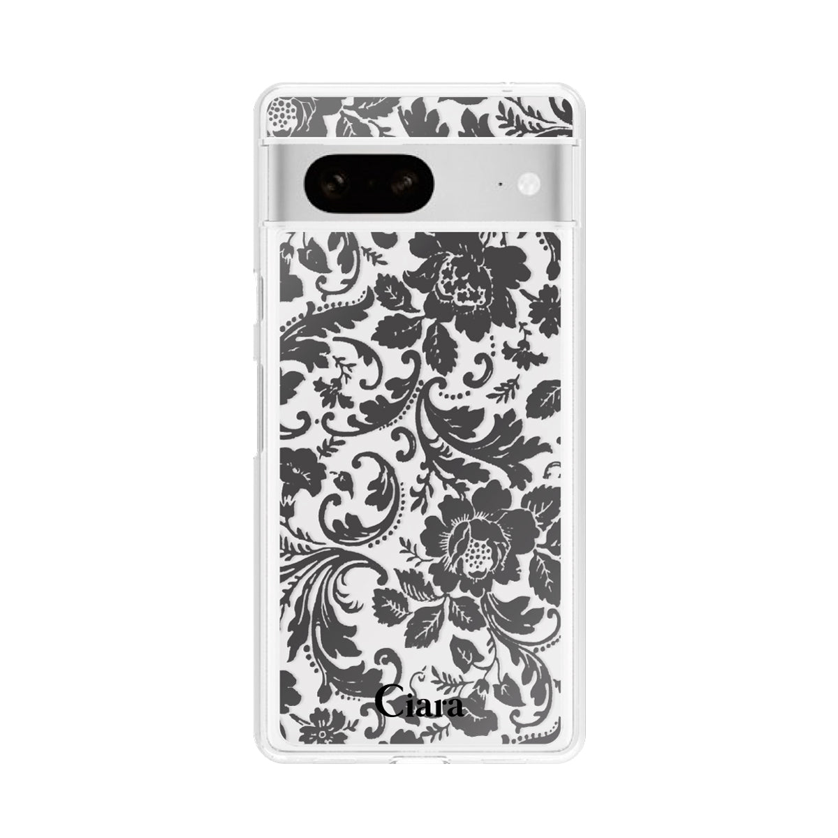 GooglePixel7 クリアケース ヴィンテージフラワー ブラック