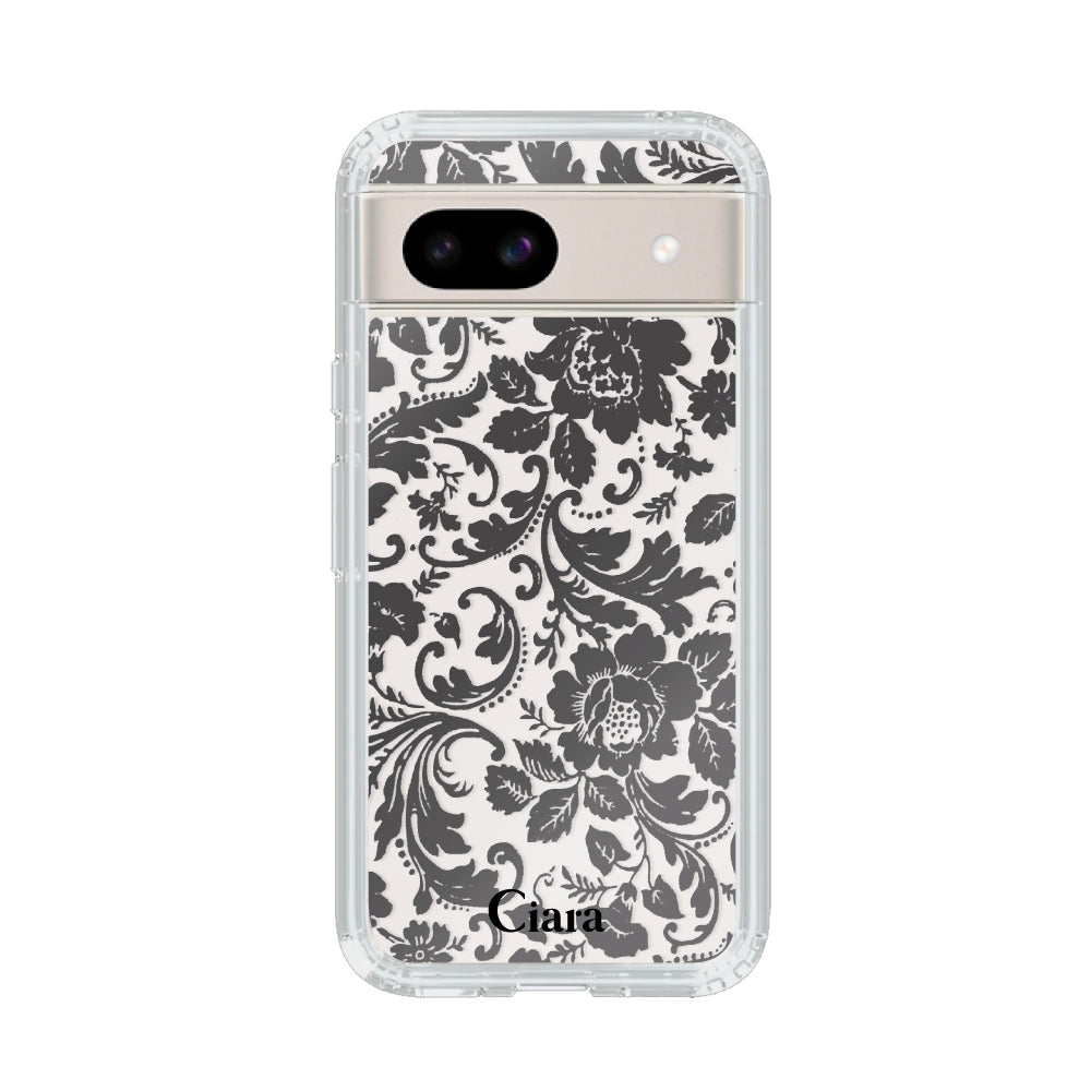 GooglePixel8aケース クリアケース ヴィンテージフラワー ブラック