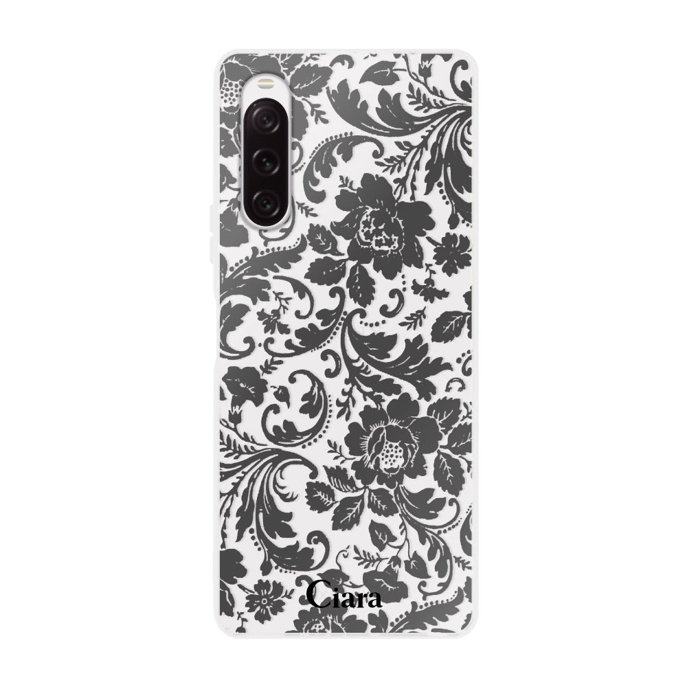 Xperia10Ⅳケース クリアケース ヴィンテージフラワー ブラック
