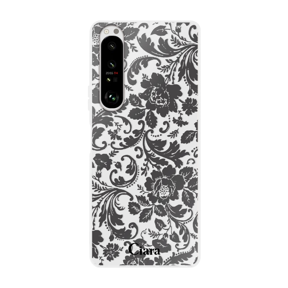 Xperia1Ⅱケース クリアケース ヴィンテージフラワー ブラック