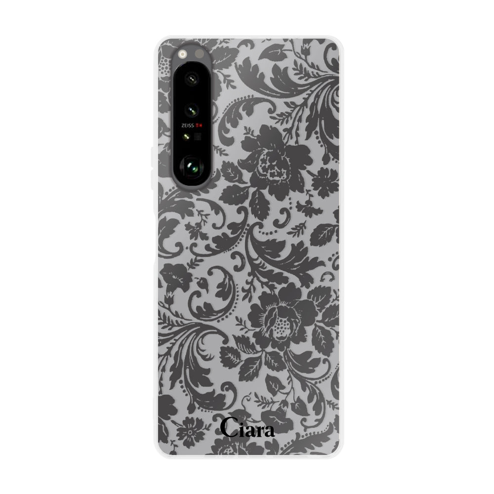 Xperia1Ⅲケース クリアケース ヴィンテージフラワー ブラック
