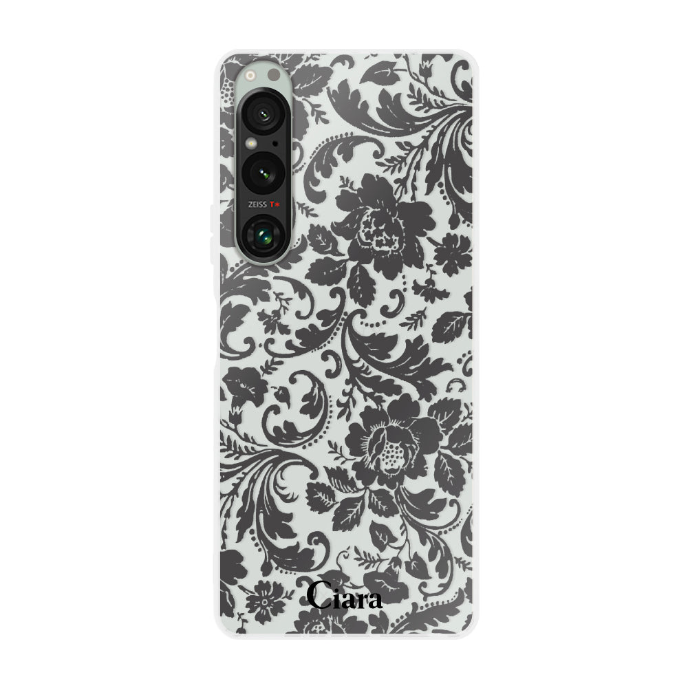 Xperia1Ⅳケース クリアケース ヴィンテージフラワー ブラック