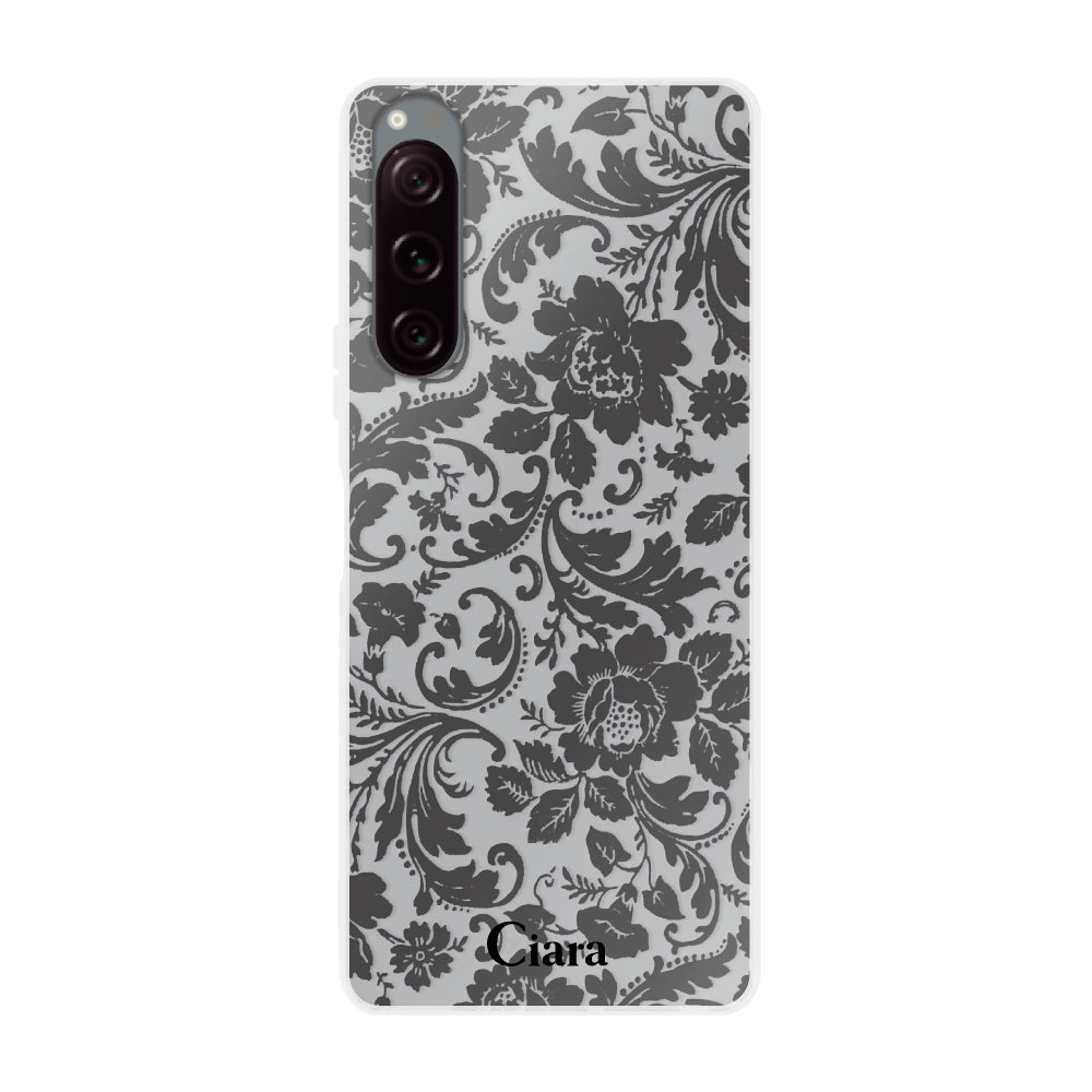 Xperia5Ⅱケース クリアケース ヴィンテージフラワー ブラック