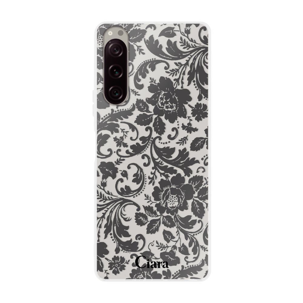 Xperia5Ⅲケース クリアケース ヴィンテージフラワー ブラック
