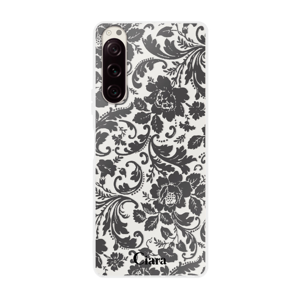 Xperia5Ⅳケース クリアケース ヴィンテージフラワー ブラック