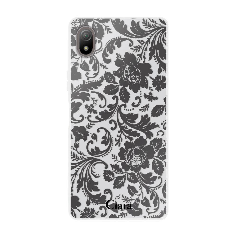 XperiaACEⅢケース クリアケース ヴィンテージフラワー ブラック