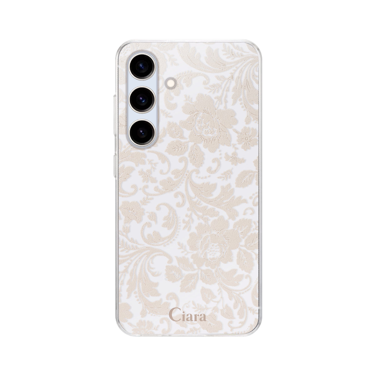 GalaxyS25 クリアケース ヴィンテージフラワー ピンク