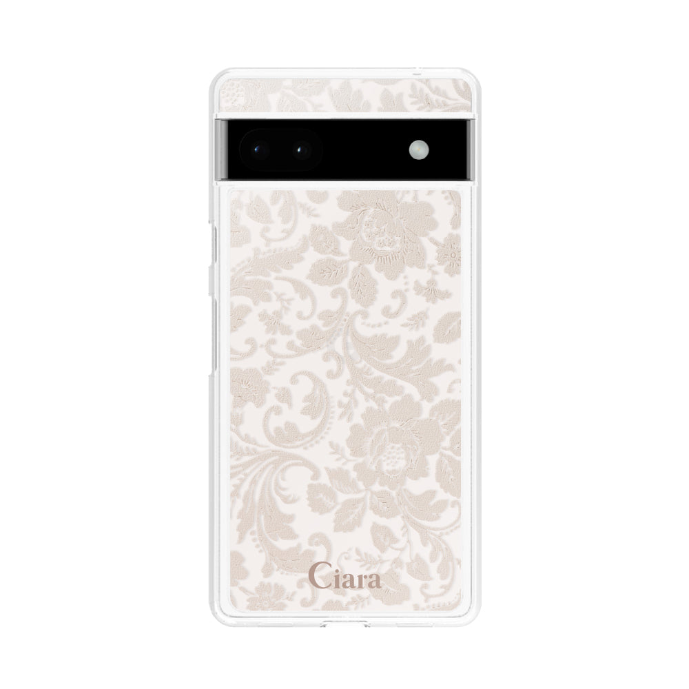 GooglePixel6a クリアケース ヴィンテージフラワー ピンク