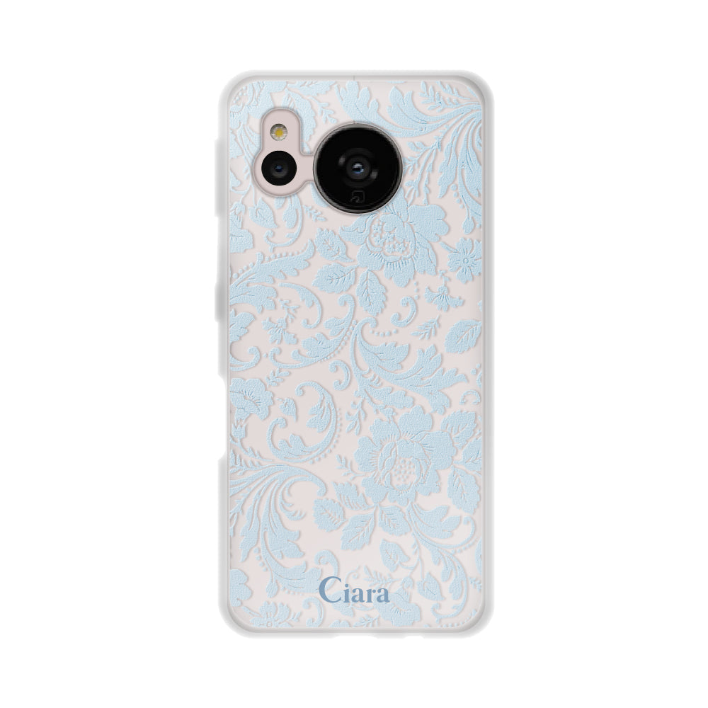 AQUOSSENSE7ケース クリアケース ヴィンテージフラワー ブルー