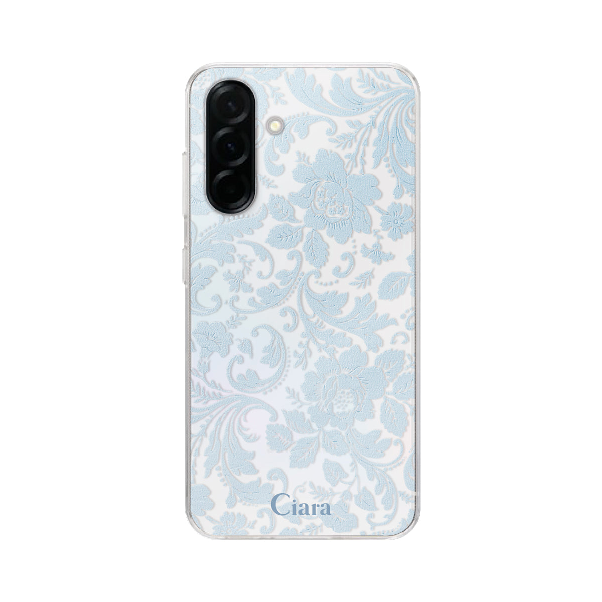 GalaxyA36 クリアケース ヴィンテージフラワー ブルー